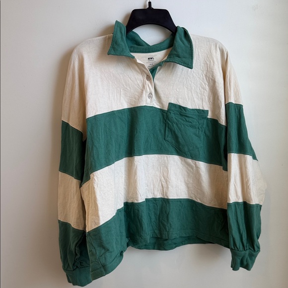 Madewell Tops - Madewell Rugby in Green & Cream Stripes